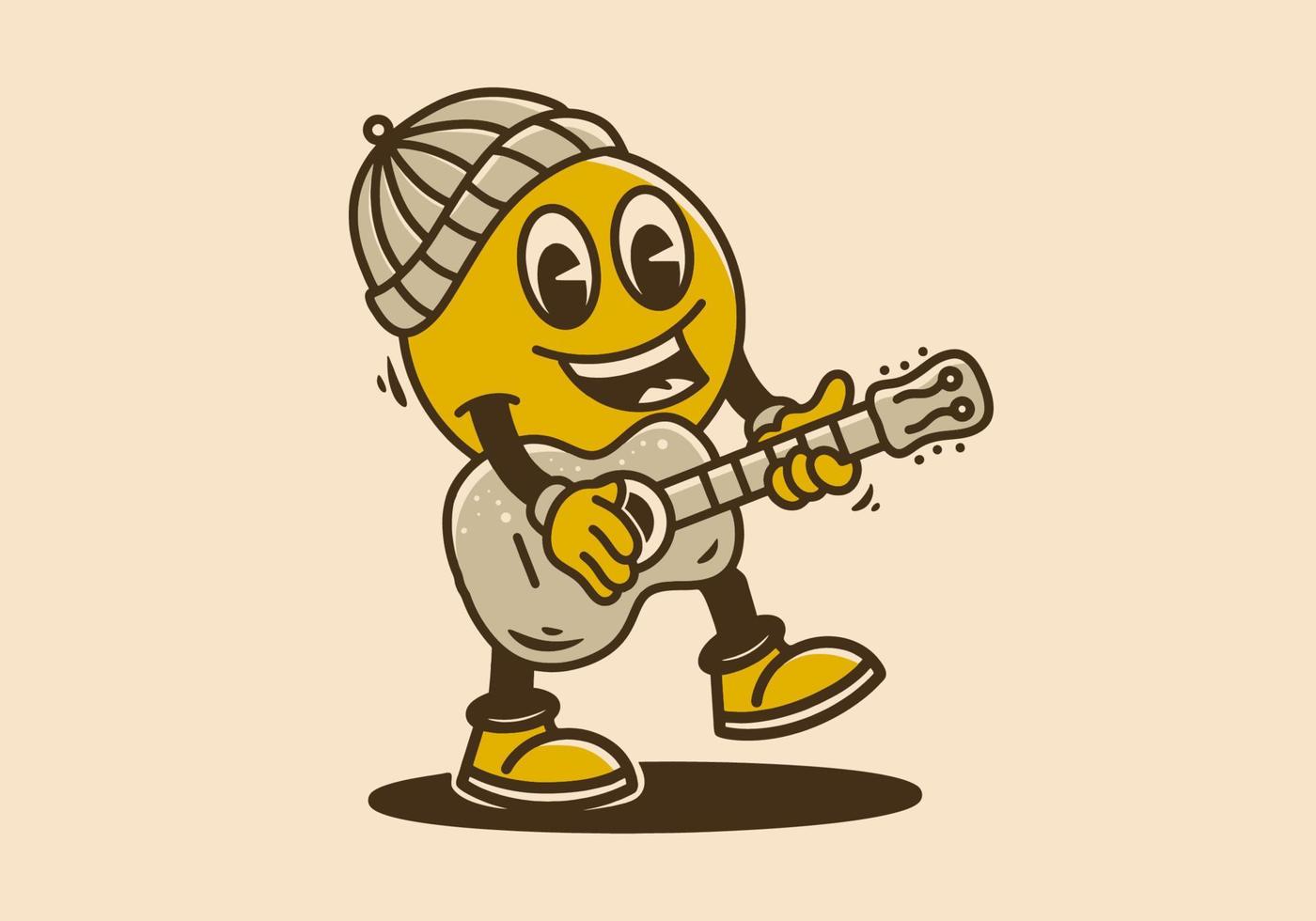 a ball character wearing a beanie is playing the guitar vector