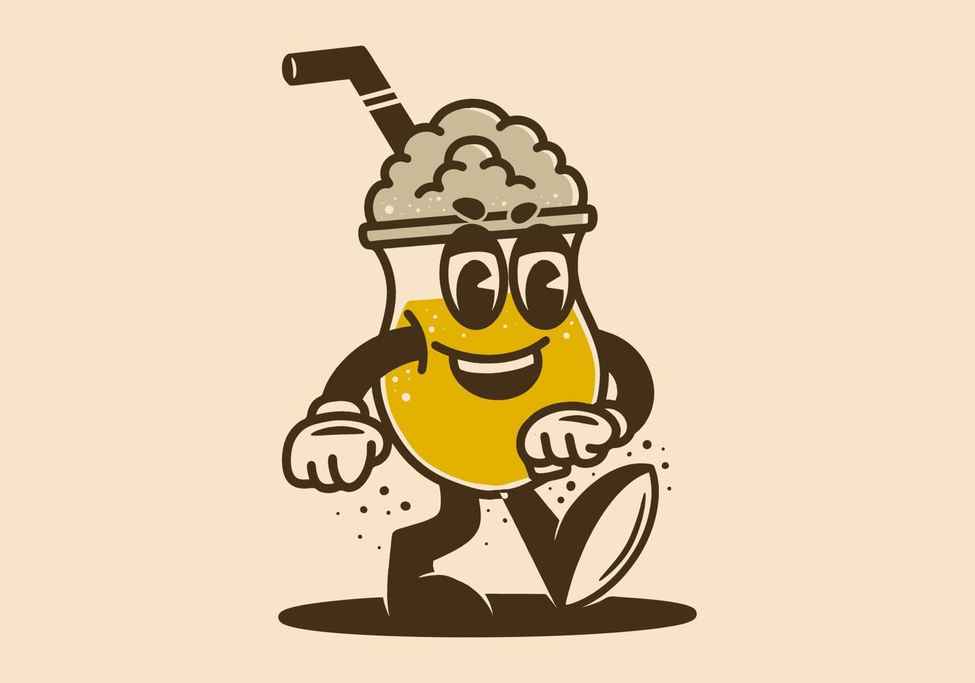 Mascot character design of a walking iced coffee glass vector