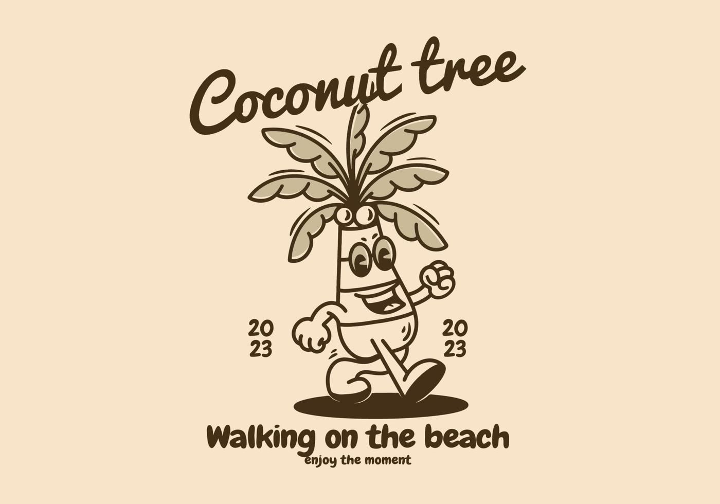 Walking coconut tree mascot character vector