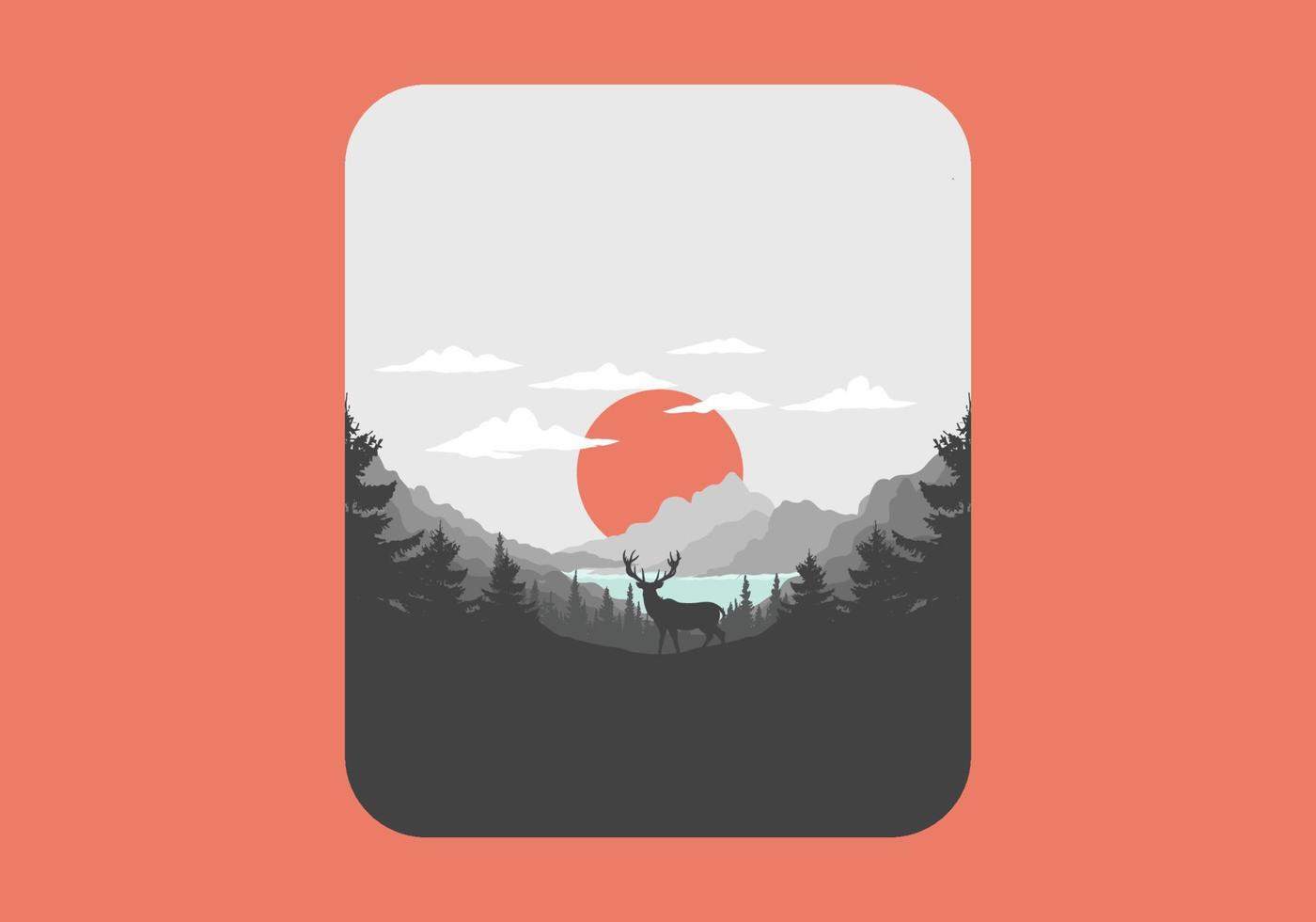 ilustración de arte paisajístico de lagos y bosques de pinos vector