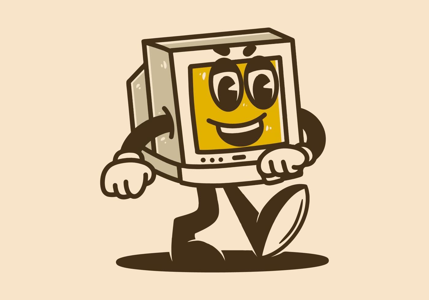 Mascot character design of a walking old monitors vector