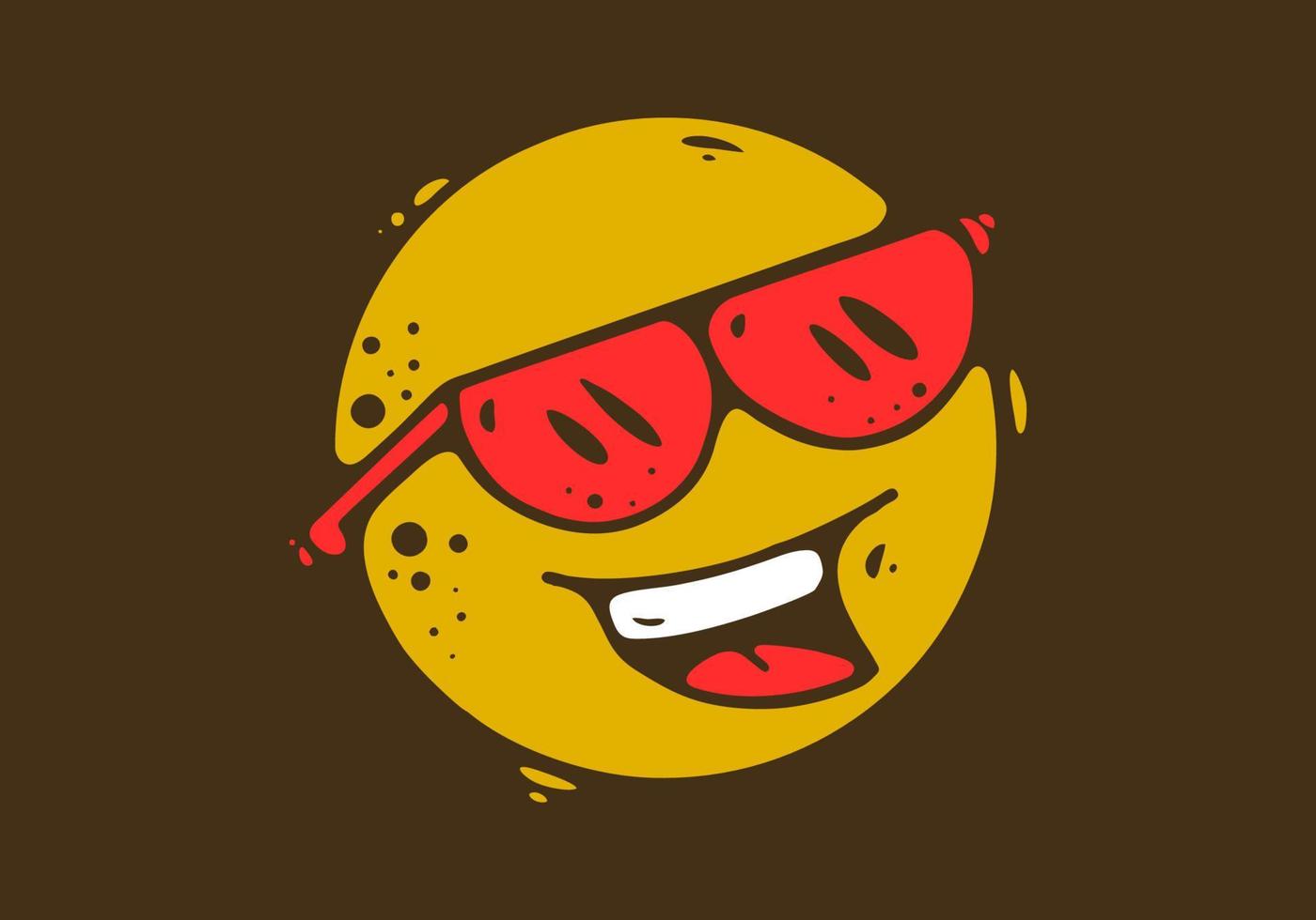 Yellow ball character wearing a red glasses with happy expression vector