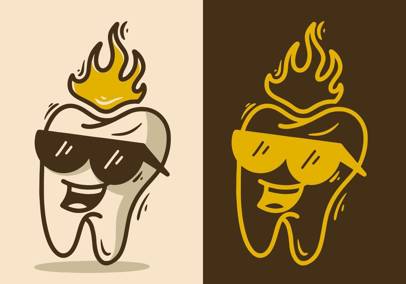 The tooth mascot character with smiling face wearing a glasses vector
