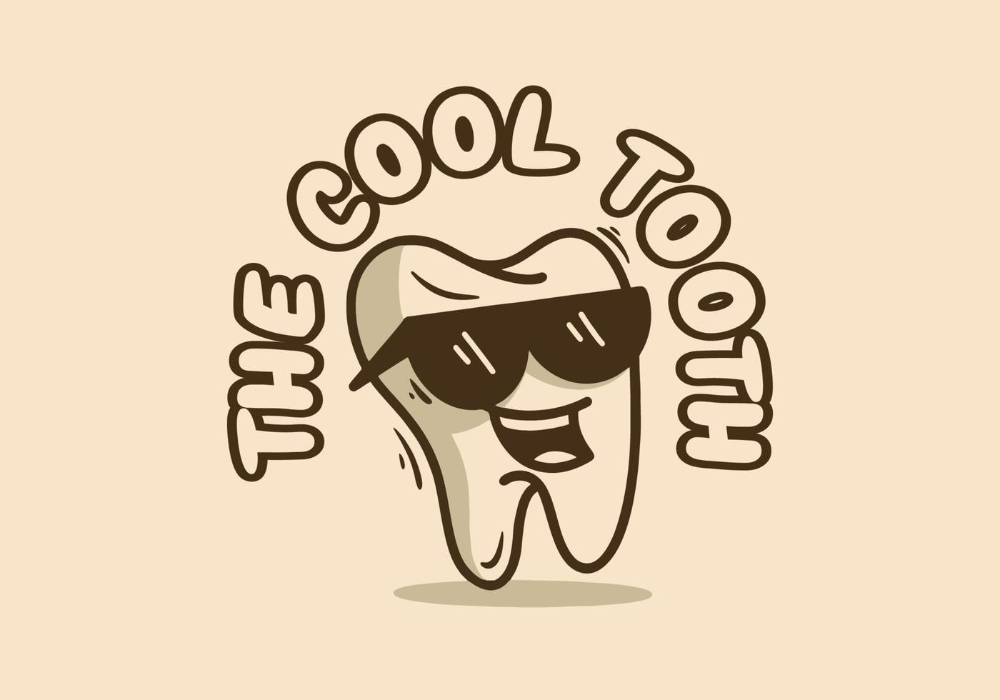 The tooth mascot character with smiling face wearing a glasses vector