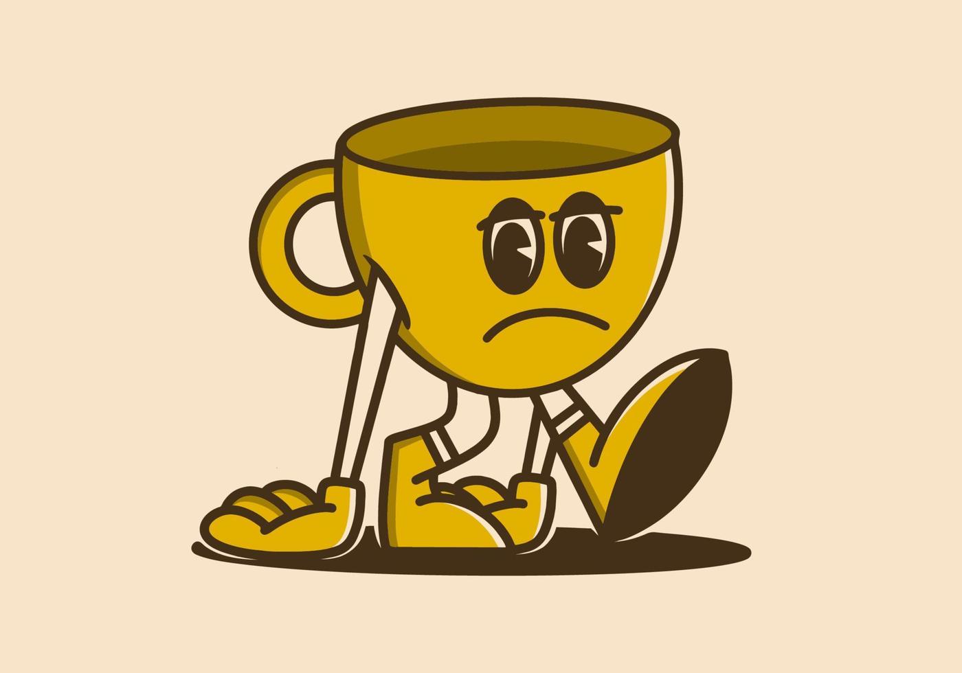 mascota personaje diseño de un triste café taza vector