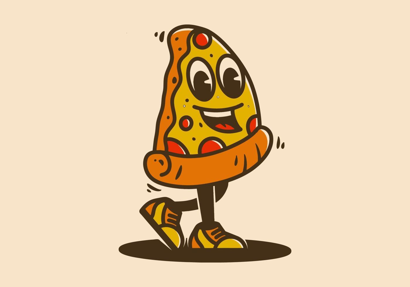 Mascot character design of walking pizza vector