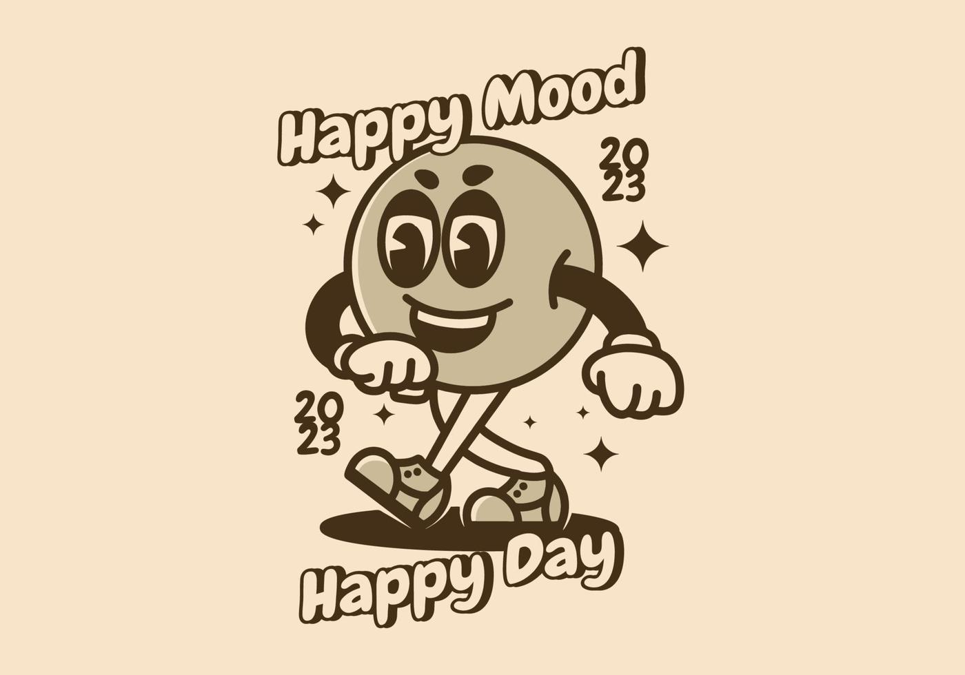 walking ball head character with happy face vector