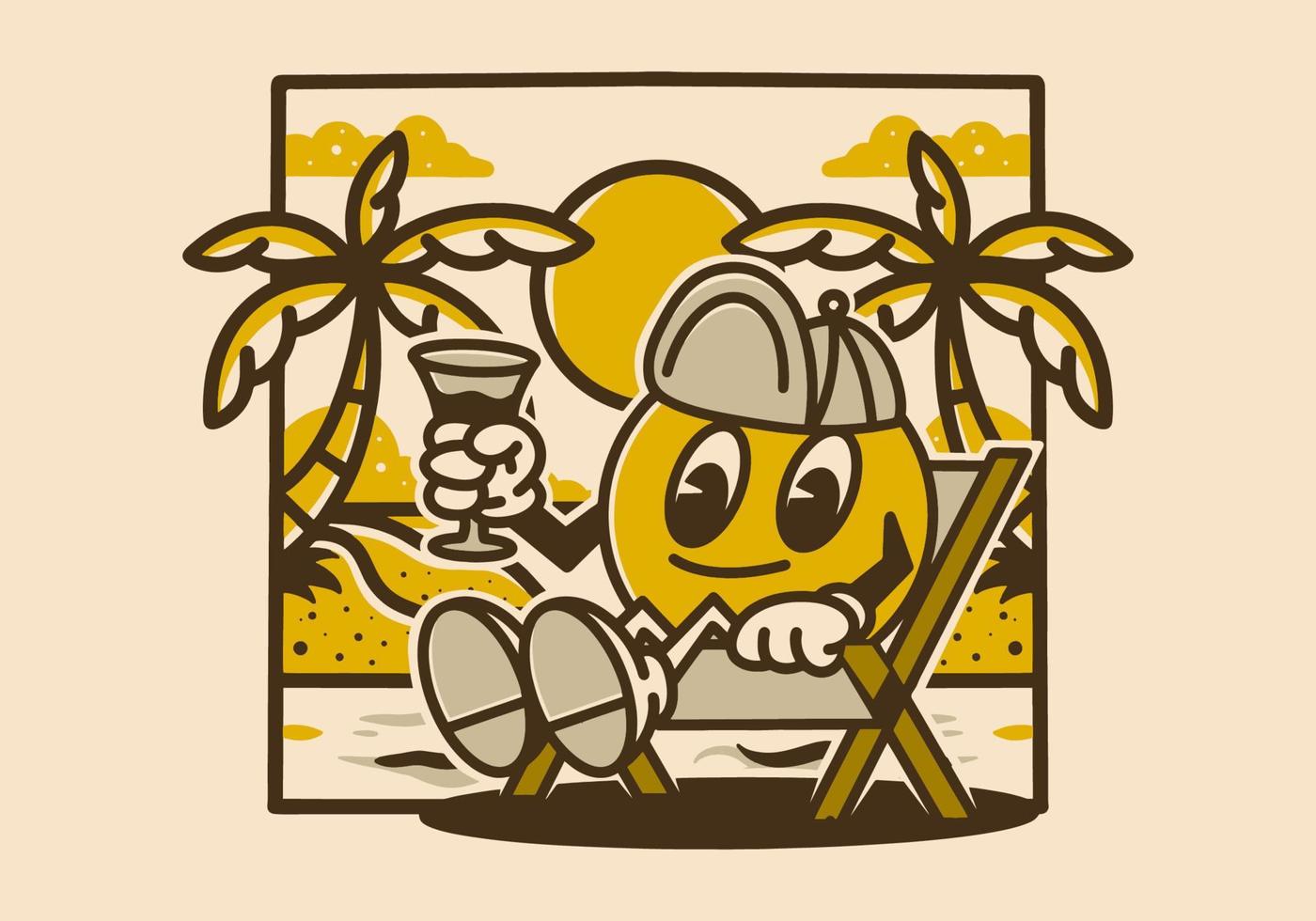 Mascot character design of a ball head relax on the beach vector