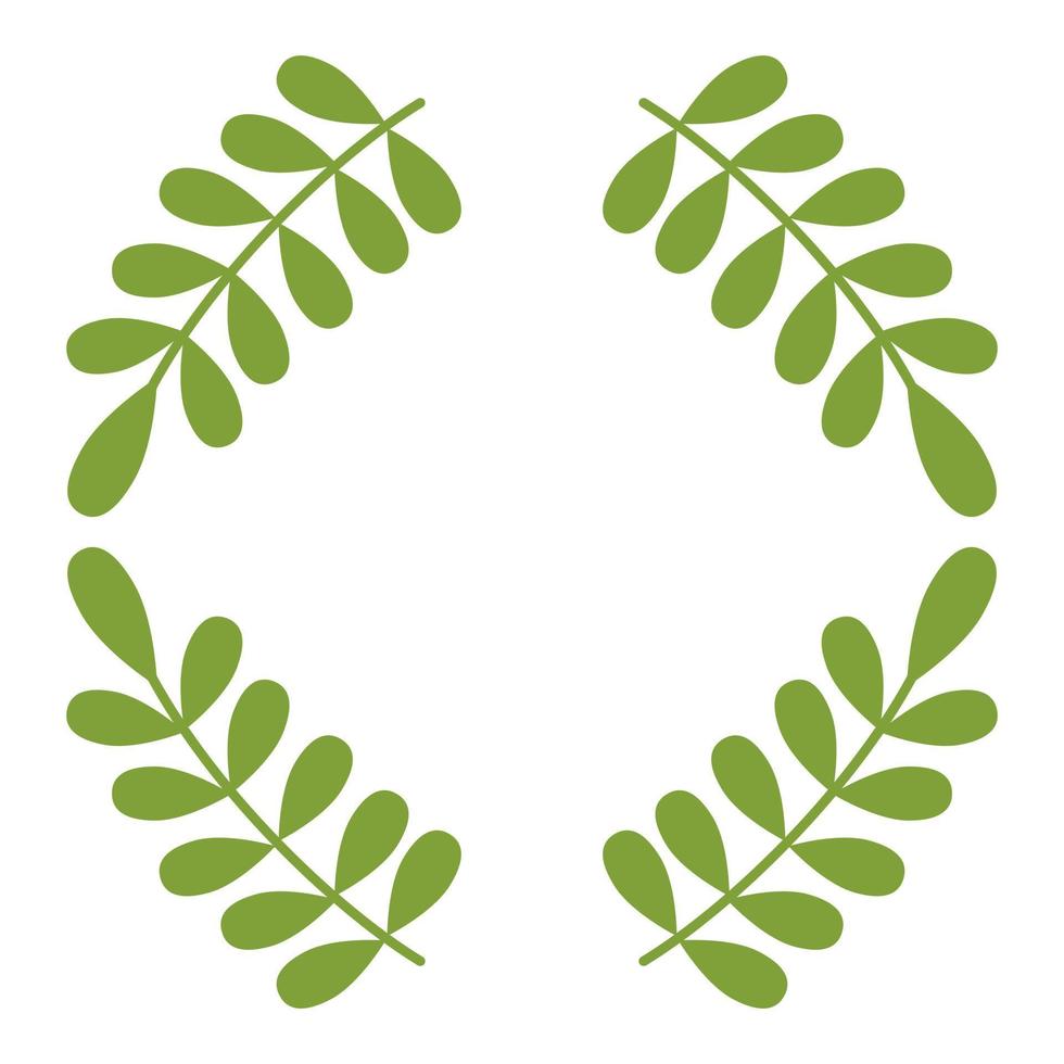 Spring decorative flower frame from green branches. Square frame for inscriptions. Botanical elements. Copy space. Greeting card, invitation, postcard. Vector illustration