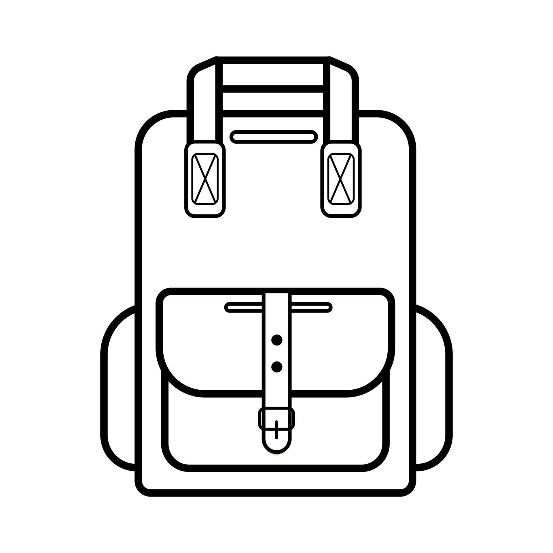 Stylish backpack with pockets and straps, simple linear icon isolated