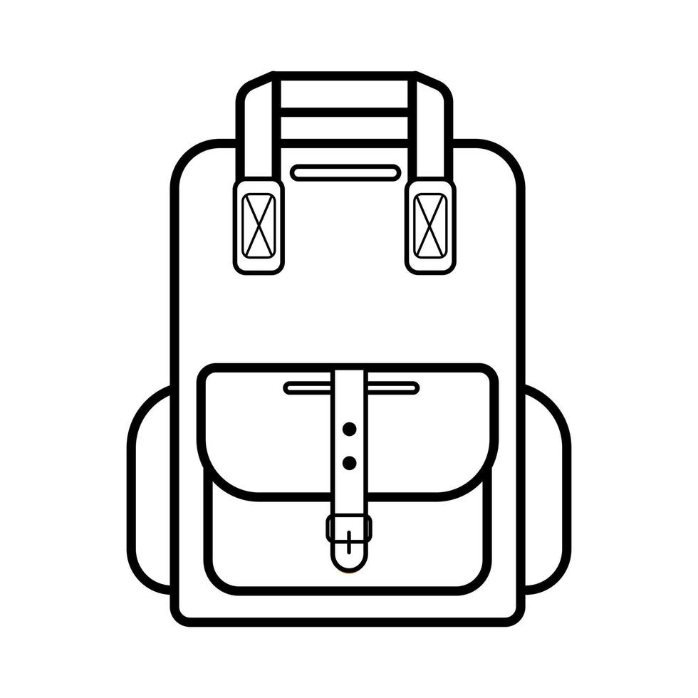 Stylish backpack with pockets and straps, simple linear icon isolated on white background. Trendy hipster backpack. Badge, emblem, logo for apps and websites. Vector illustration