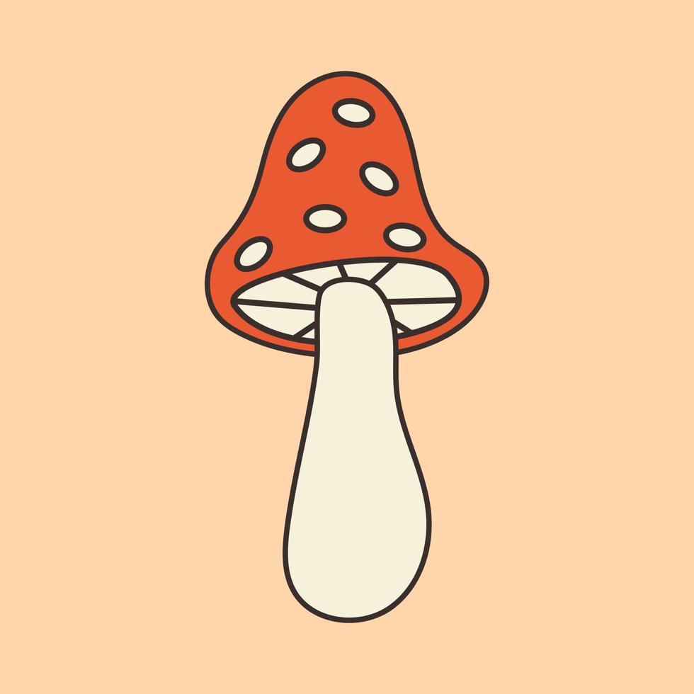 Groovy magic mushroom, fly agaric. Trending element in hippie style 60s of 70s. Boho groovy retro poster. Card, postcard, print. Y2k vintage vector illustration