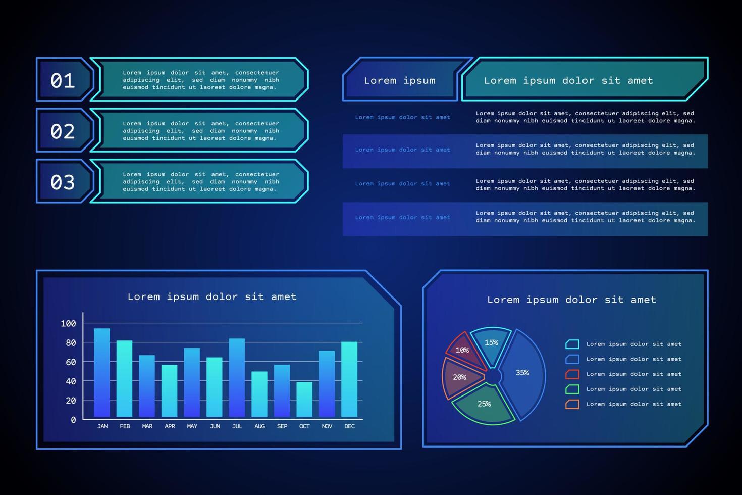 Futuristic digital interface graphic elements vector