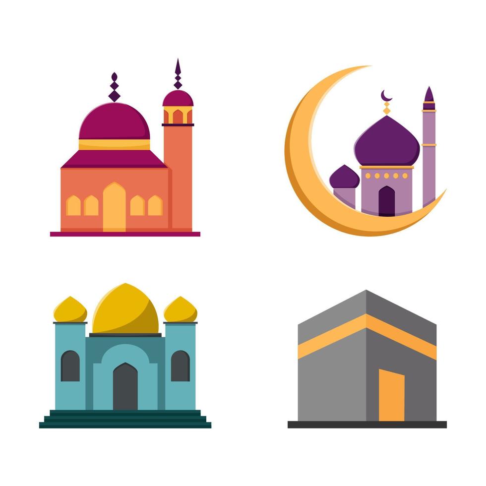 Mosque element set for Ramadan and eid al fitr decoration. Flat vector illustration.