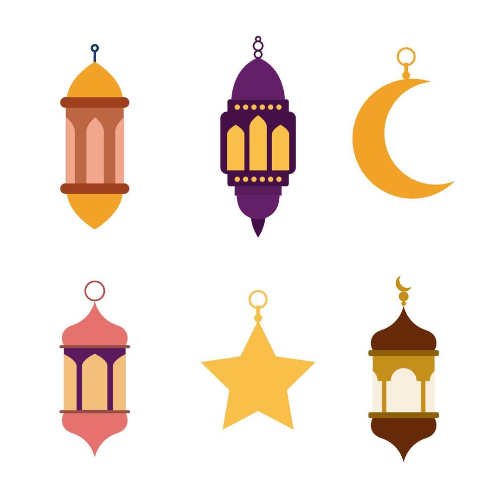 Set of Islamic lantern elements. for ramadan kareem and Eid Al Fitr design decoration. Flat Vector illustration