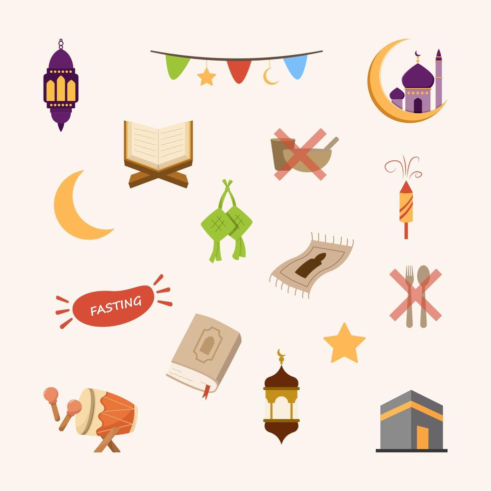 Set of Ramadan fasting eid fitri element. vector
