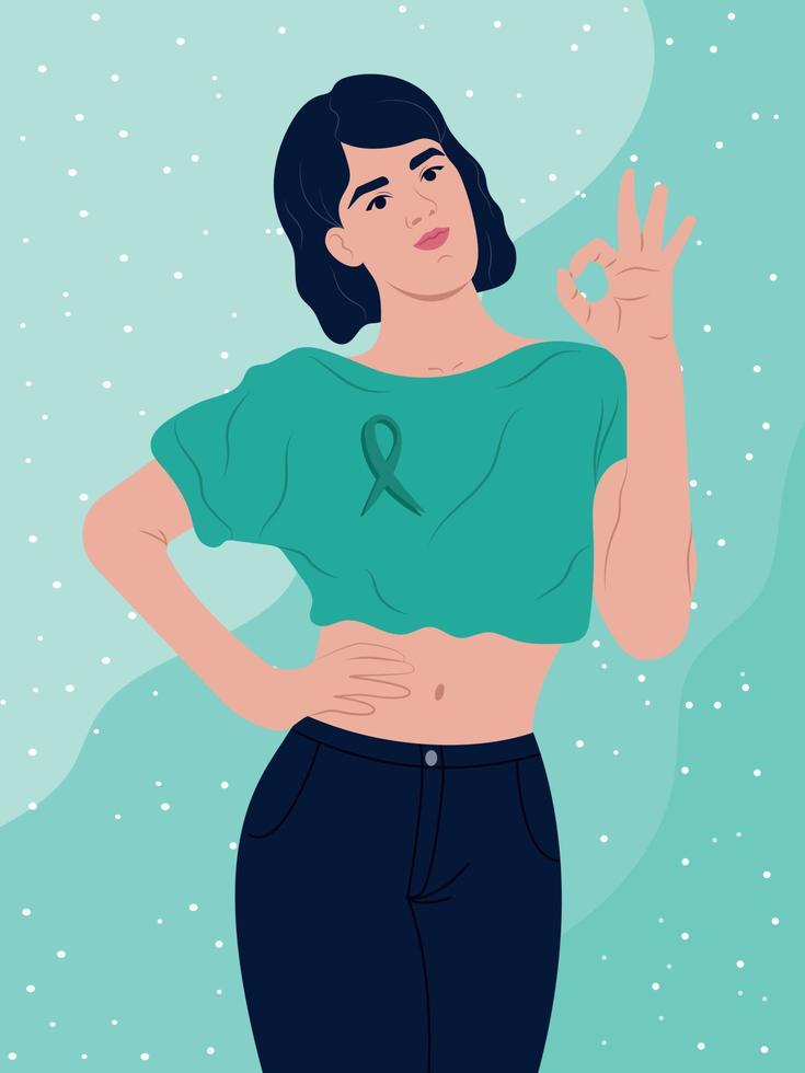 ovario cáncer conciencia mes en Inglaterra. ovario cáncer conciencia cinta. un mujer y un símbolo de salud. vector plano ilustración