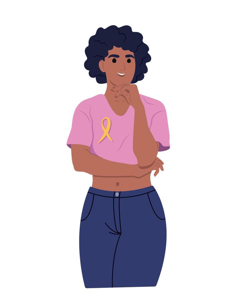 Endometriosis Awareness Ribbon. An African American woman and a symbol of women's health. World endometriosis awareness day. Vector flat illustration.