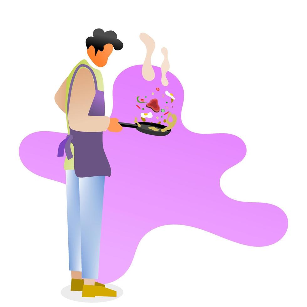 plano personaje diseño. plano ilustración de personas cocinando. cocinar. Cocinando en el cocina vector