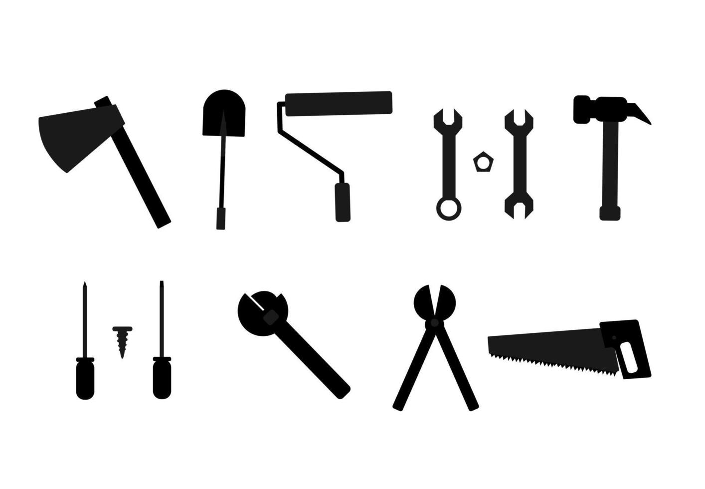 repair equipment. hammer. screwdriver. saw. ax. wrench. paint brush vector