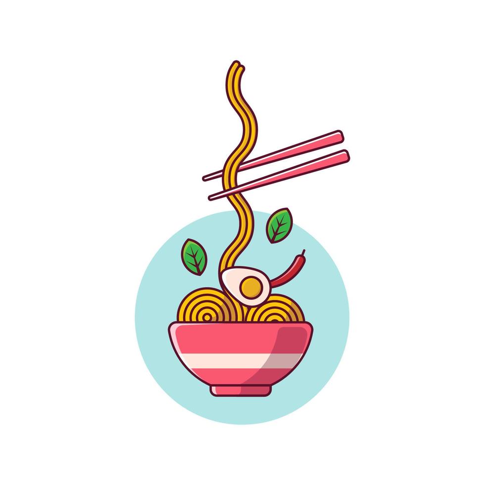 Ramen with egg and chili pepper colorful vector illustration