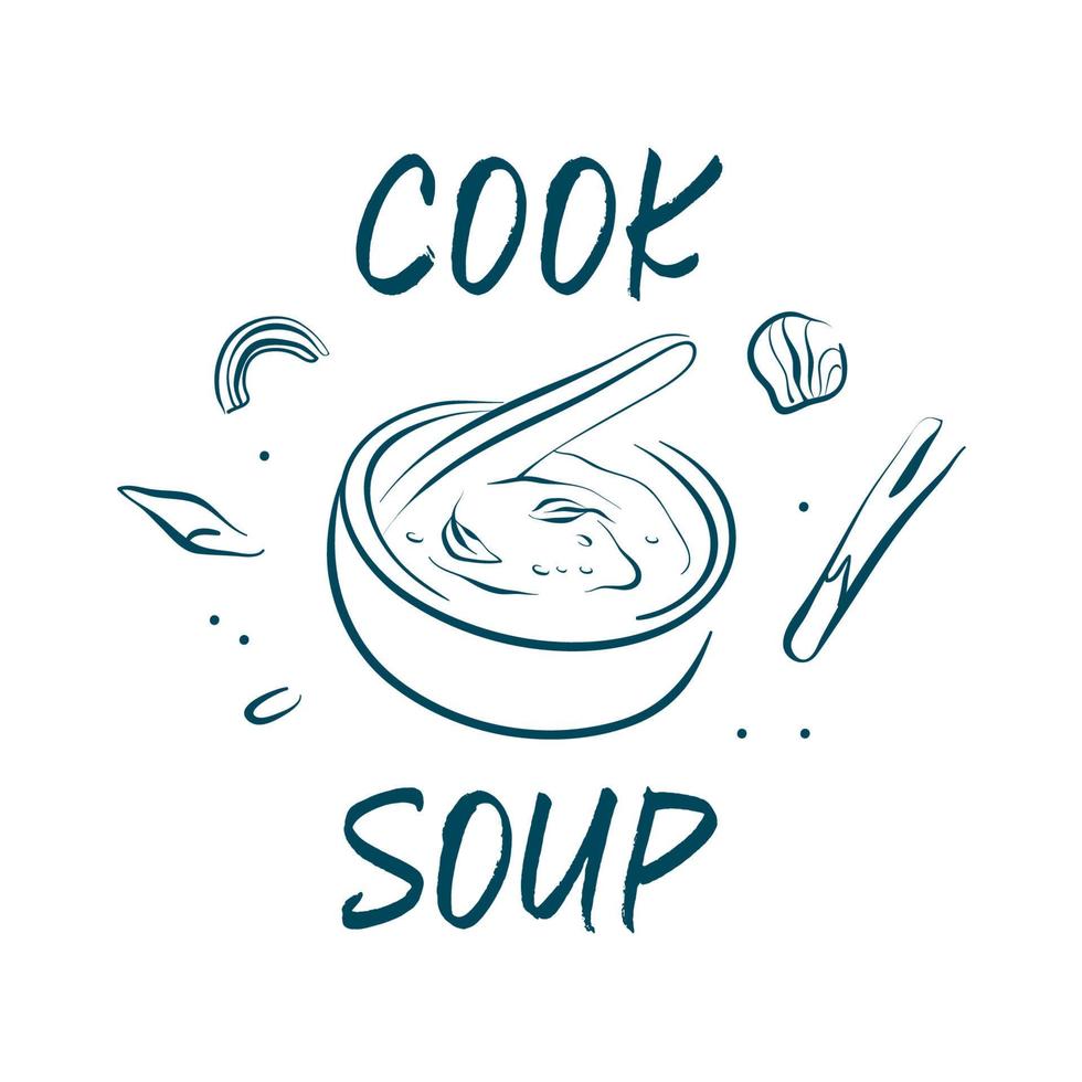 Cook soup phrase with a bowl and ingredients vector
