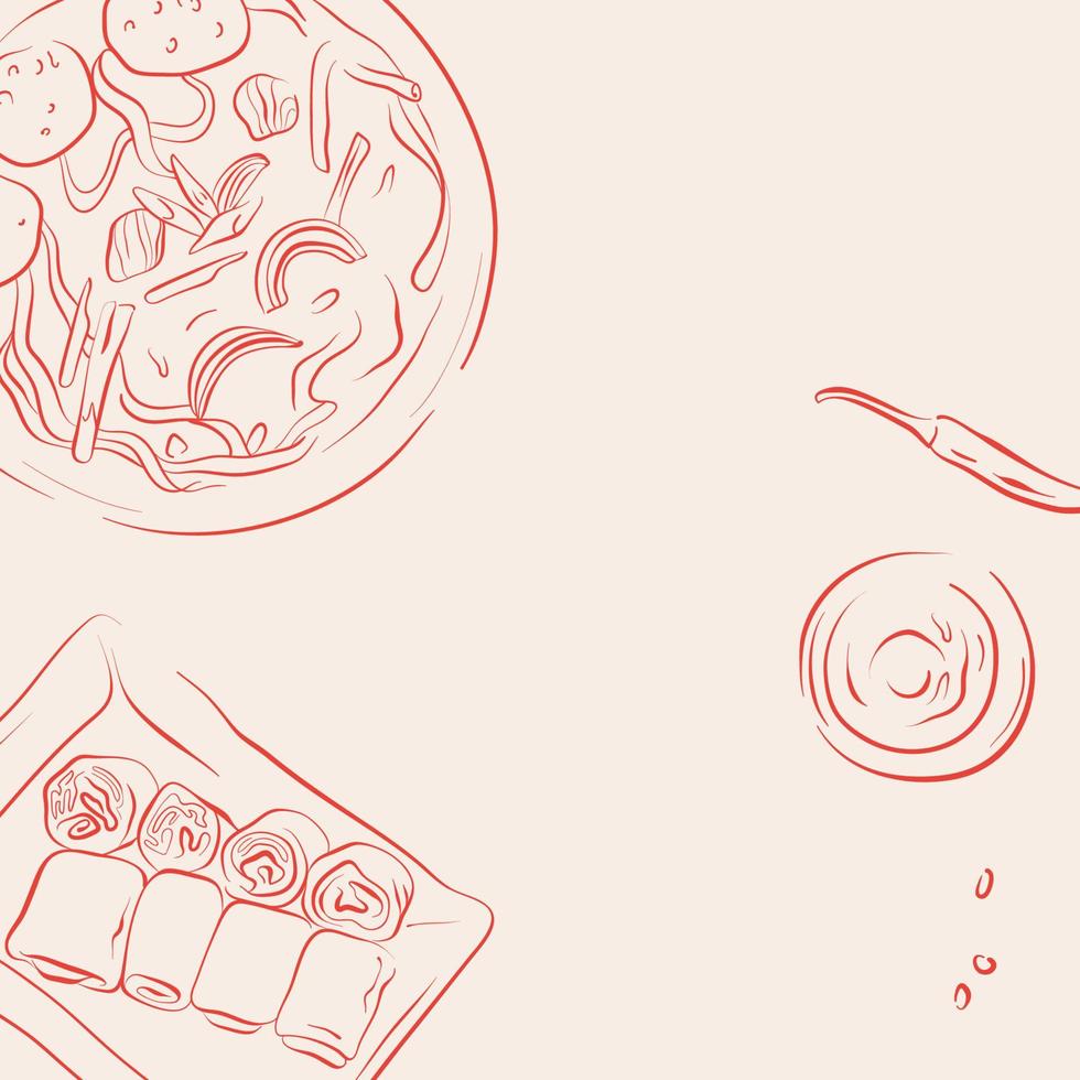 Vietnamese food illustration in hand drawn style vector