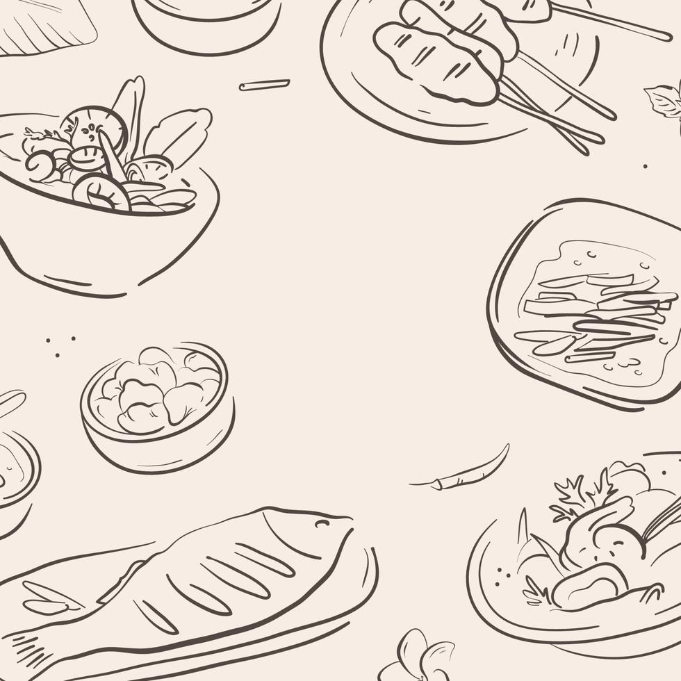Thai food illustation in hand drawn style vector