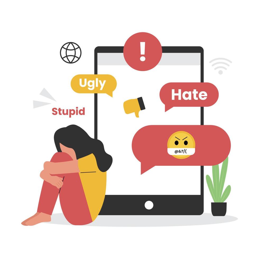 Flat design of cyber bullying on social media vector