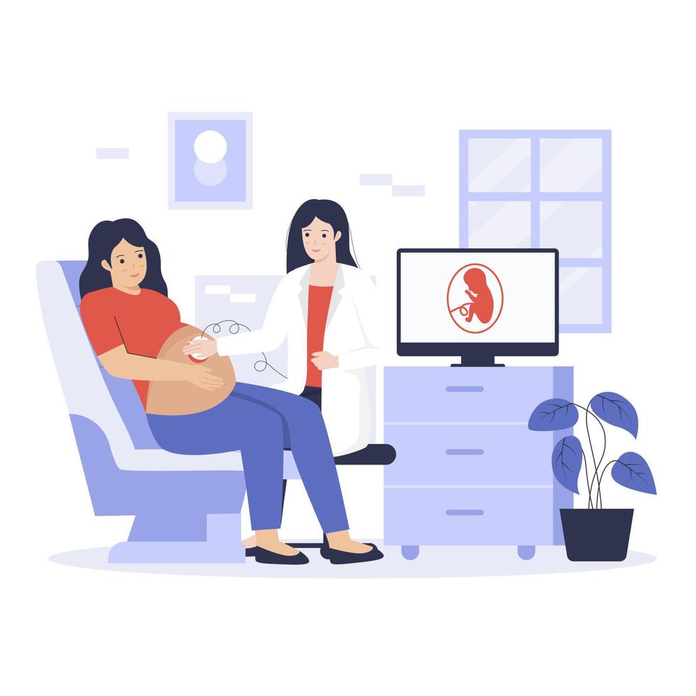 Flat design of Pregnant woman getting an ultrasound vector