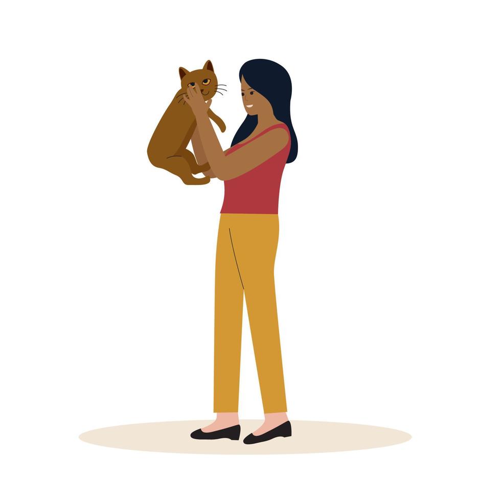 personas con su gato vector