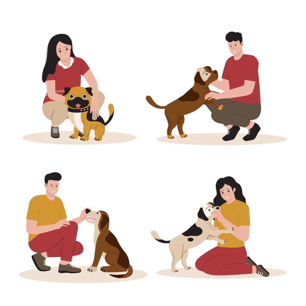 Set of people with dogs vector concept