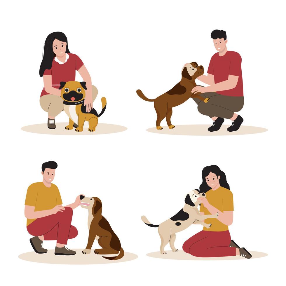 conjunto de personas con perros vector concepto