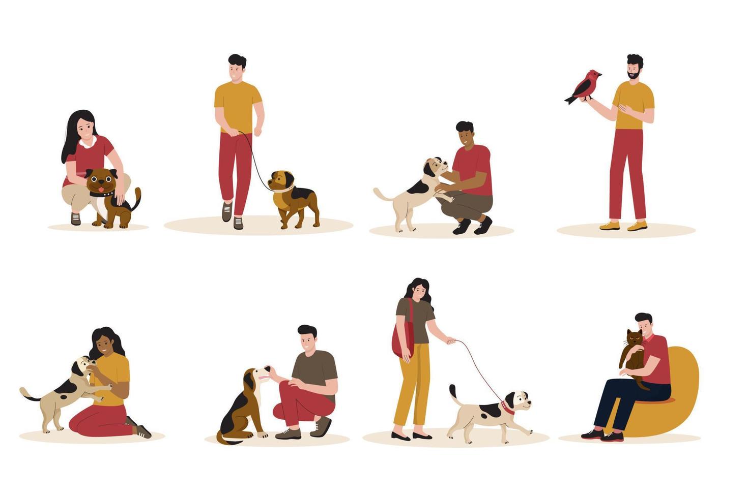 Set of people with pets vector concept.