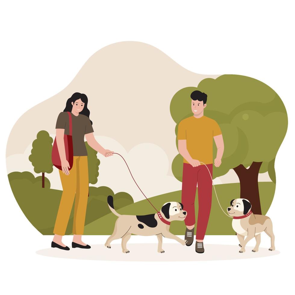 people walking in the outdoor with pets vector