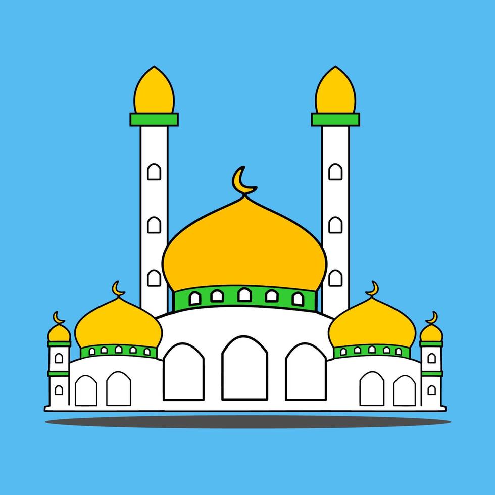 mezquita icono con minaretes logo símbolo firmar, masjid icono en azul antecedentes vector diseño ilustración