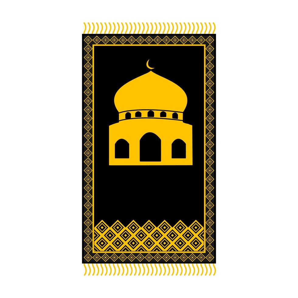 Prayer rug with mosque icon symbol logo, sajadah for moslem prayer golden black design ramadan icon vector illustration