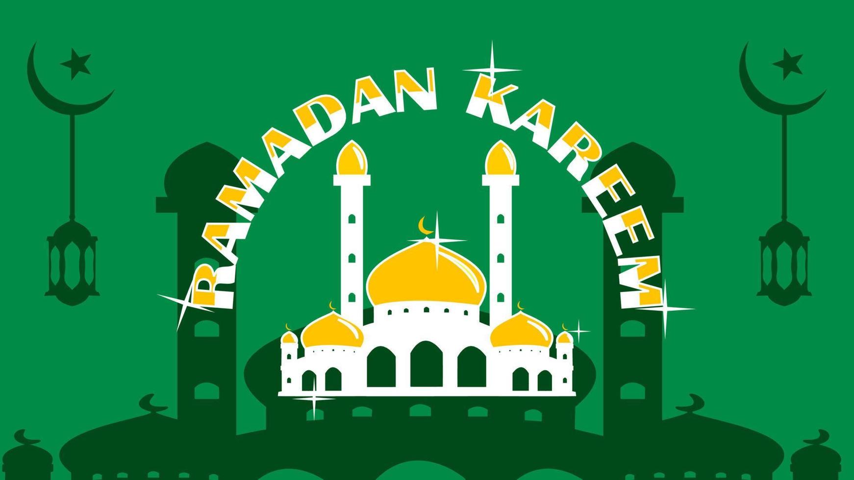 Ramadan Kareem Background with Mosque Icon Green Vector Illustration. Islam Holy Month Ramadan Kareem Wallpaper