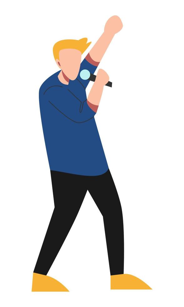 musician, vocalist, male singer using microphone. concept of concert, band, music. flat vector. vector