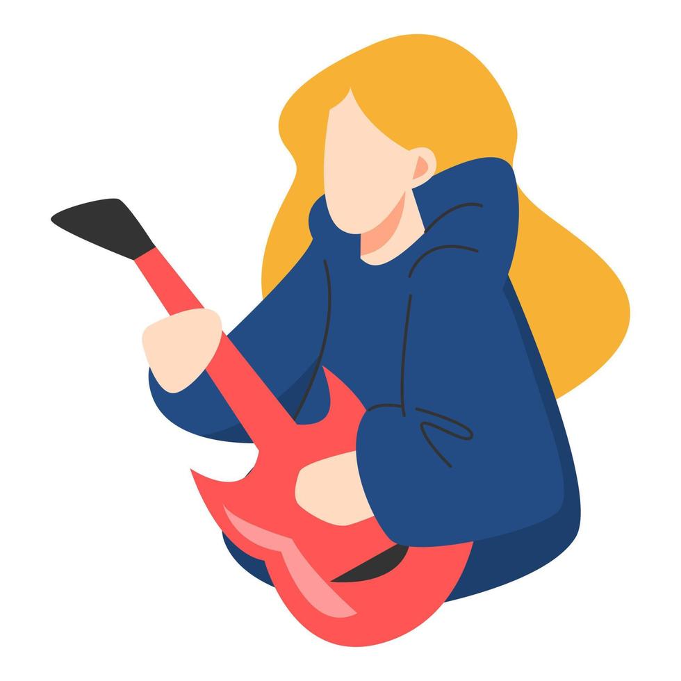 female guitarist playing concept of band, music, concert, rock. flat vector. vector