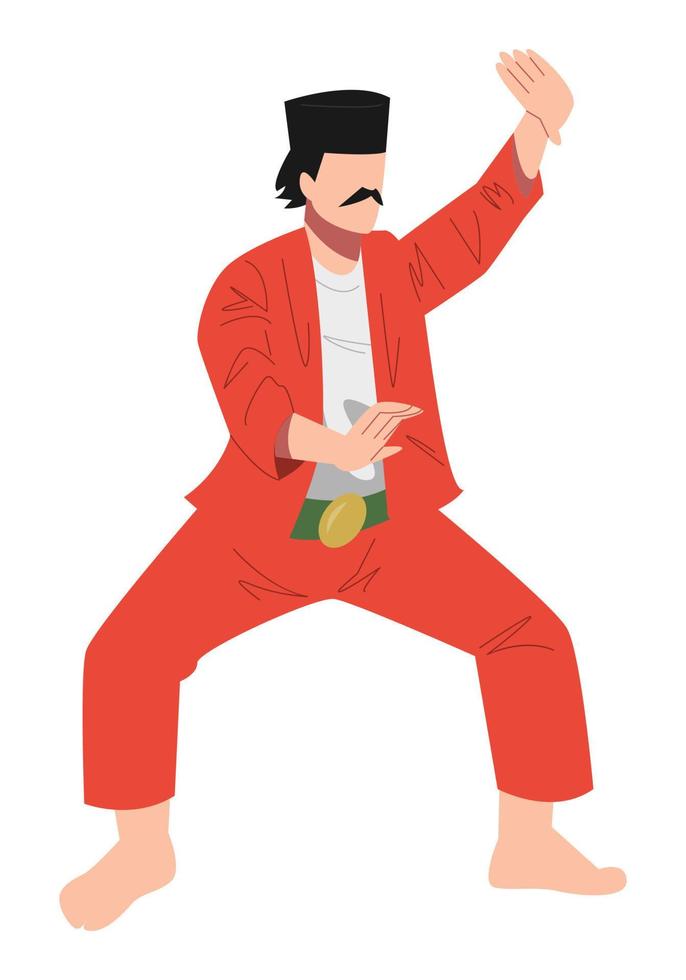 Pencak silat. Pose of martial arts movements. fighter. The concept of sports, fighting, performances, etc. flat vector people.