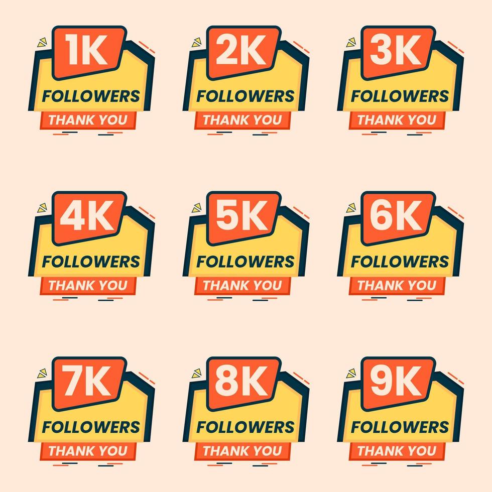 thank you followers celebration banner design vector 1k to 9k followers label set