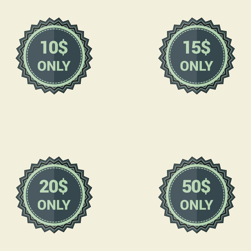 10 dollar only promo badge price tag set vector