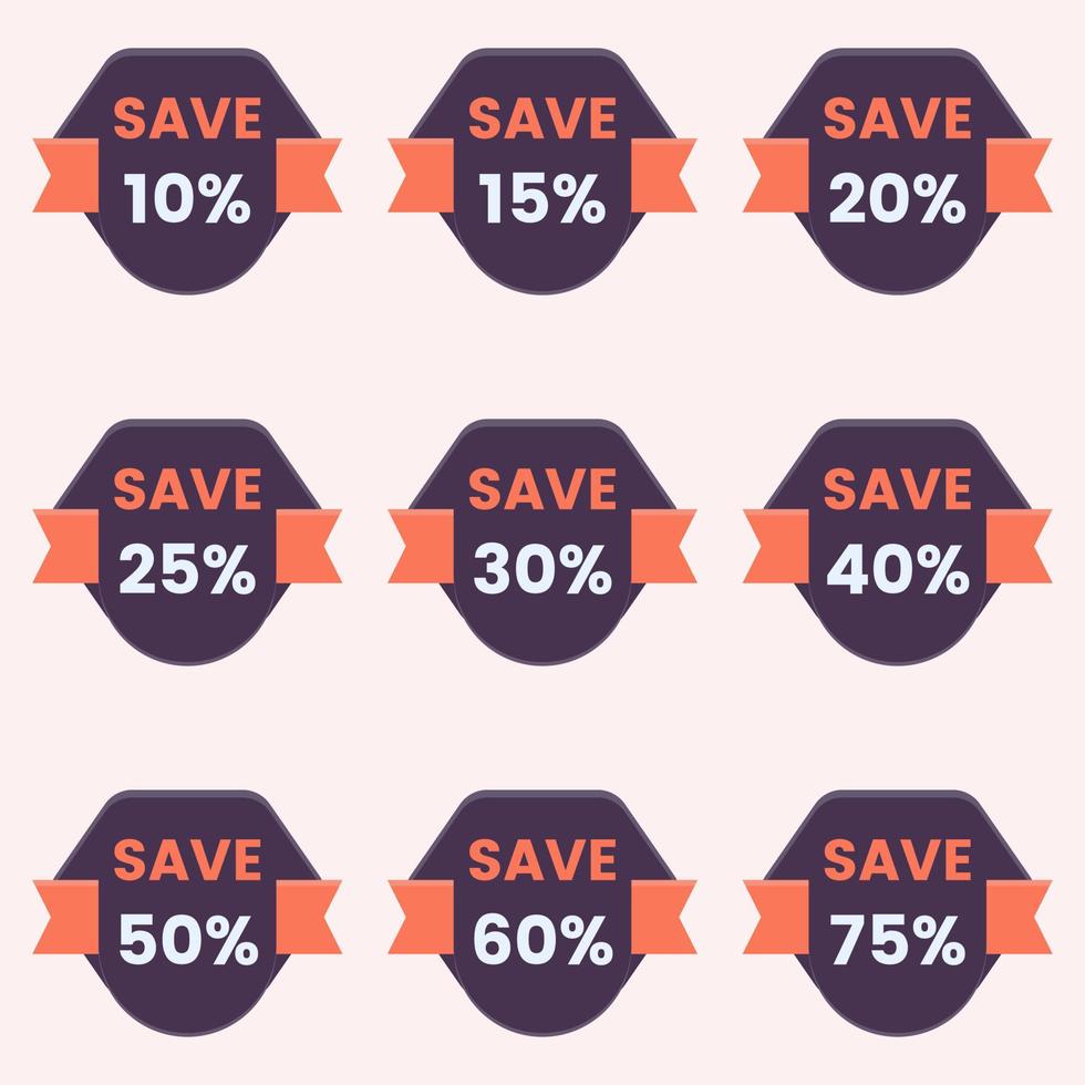 save different percent discount sticker and price tag set vector