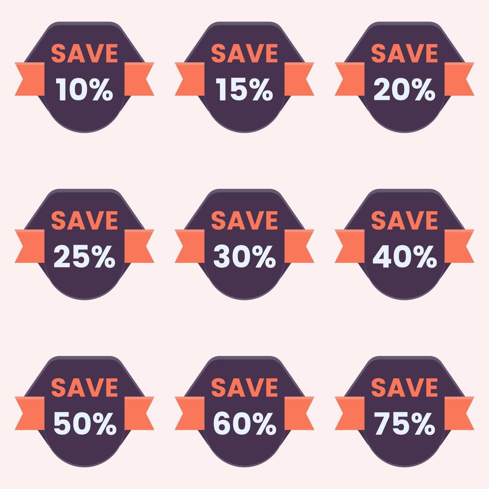 save different percent discount sticker and price tag set vector