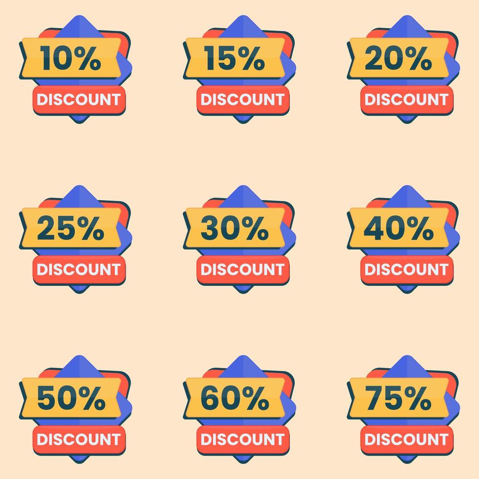 different percent discount price tags collection up to 10 to 75off vector