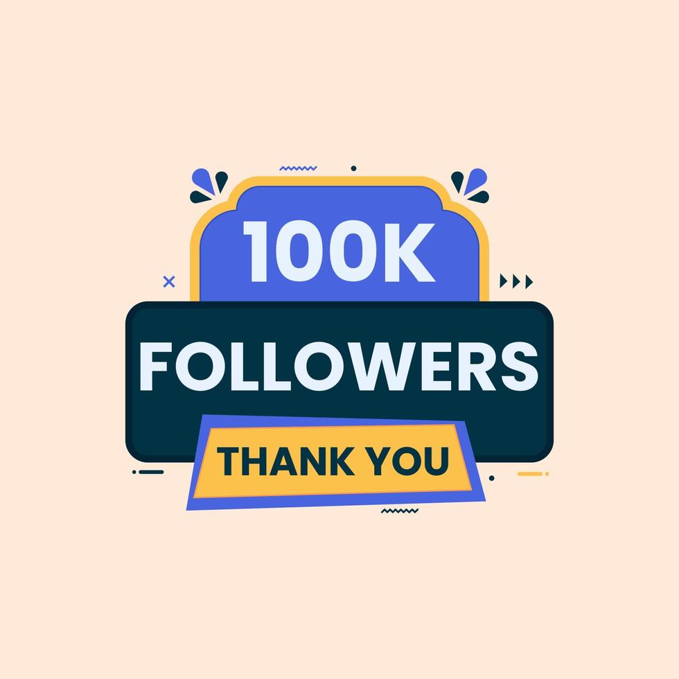 thank you 100k followers celebration banner design vector