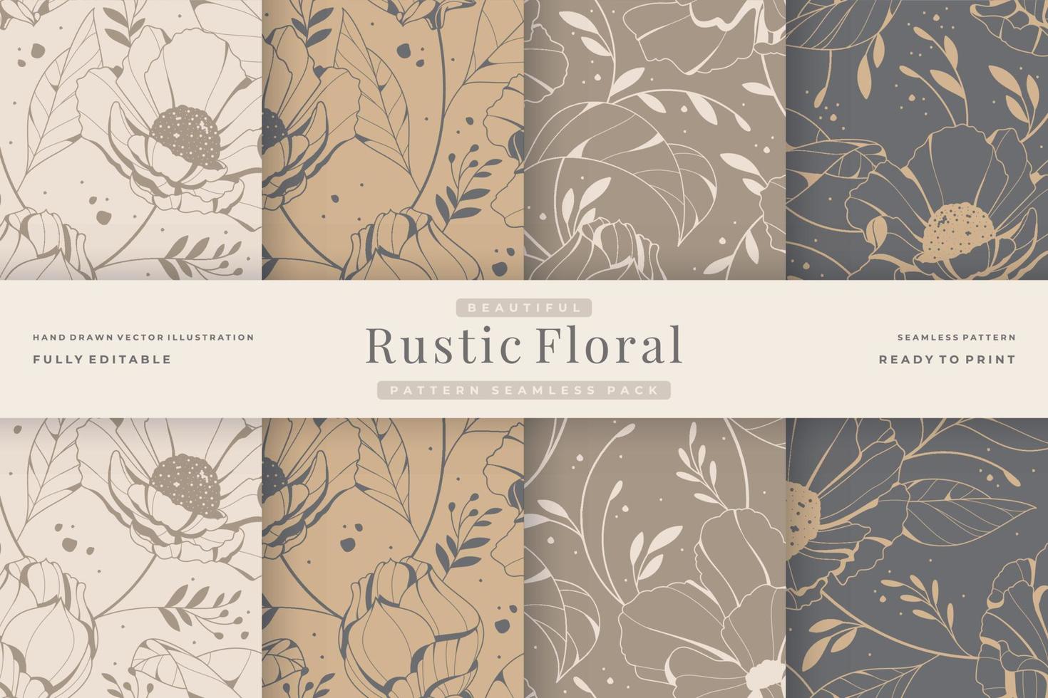 beautiful vintage rustic floral pattern seamless pack vector