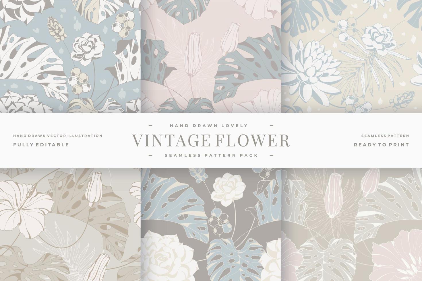 hand drawn lovely vintage flower seamless pattern pack vector