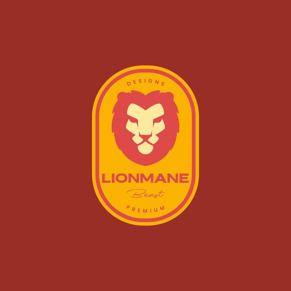 mane lion fur flat male strong beast savanna carnivore badge vintage logo design vector icon illustration